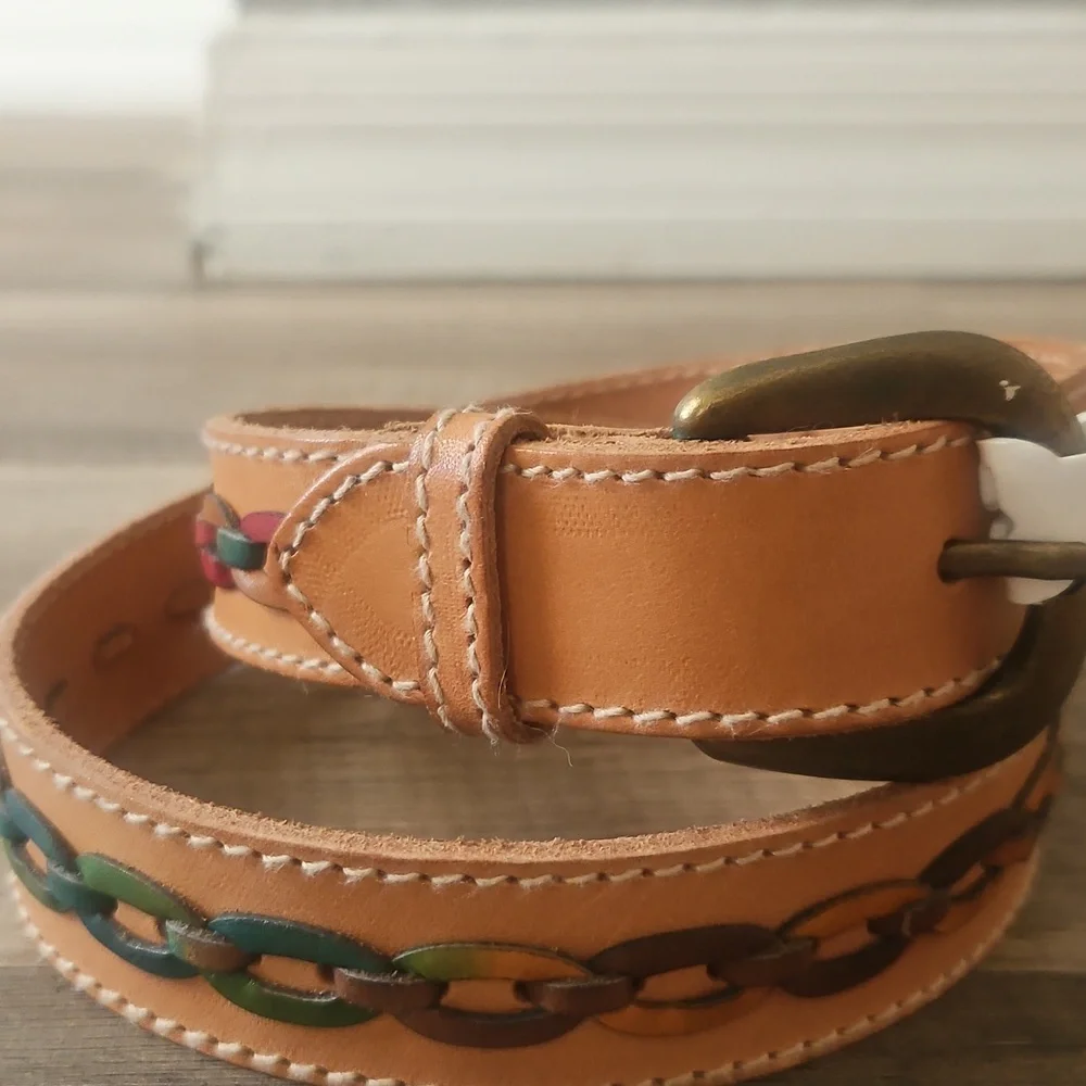 Genuine Leather Multi Colored Tan Belt - Picture 3 of 6